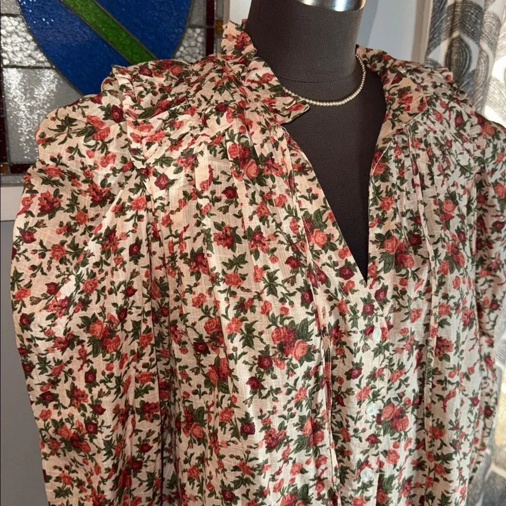 Free People Meant To Be floral puff sleeve blouse SZ S